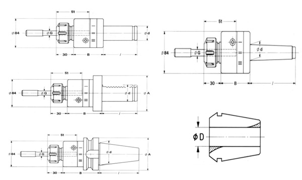Floating reamer holder Type ESX 32 (ER 32) – Gripping capacity Ø G = 6-20