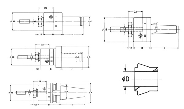 Floating reamer holder Type ANGST Flex 1 – Gripping Capacity Ø G = 2-6.5